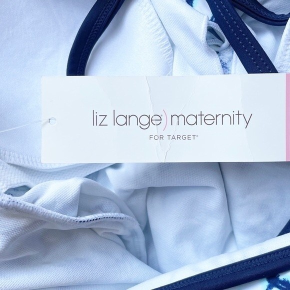 NWT Liz Lange Maternity One Piece Halter Swimsuit Tie Dye Tile Print Size Medium - Picture 4 of 9